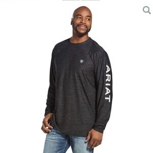 Ariat Mens Long Sleeve Shirt Charcoal Grey AriatTek Logo Size XXL